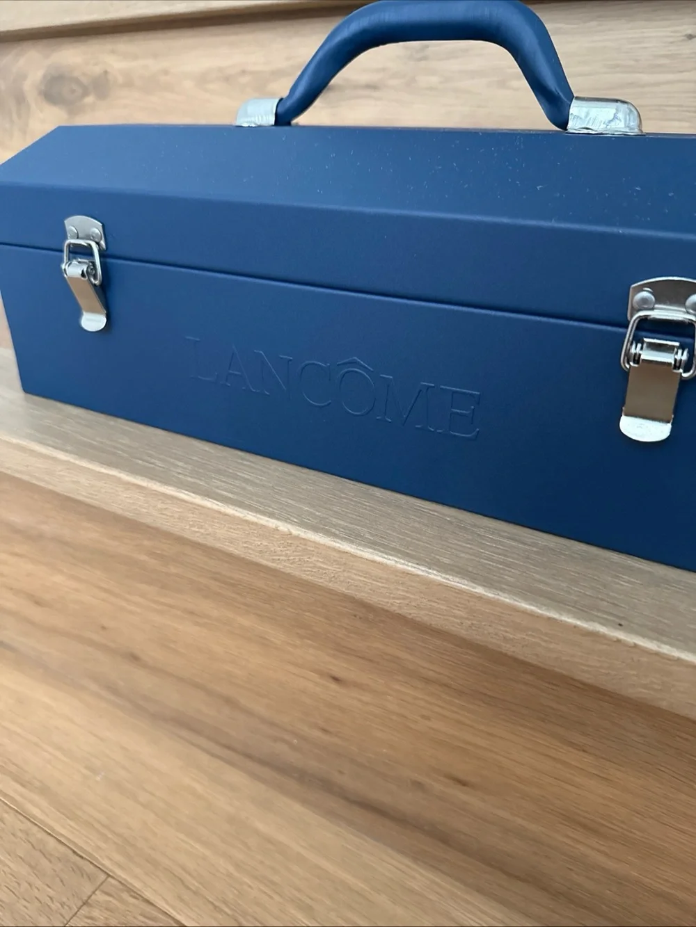 Lancome Navy Blue Makeup Train Case  Silver Hardware rare promo influencer item